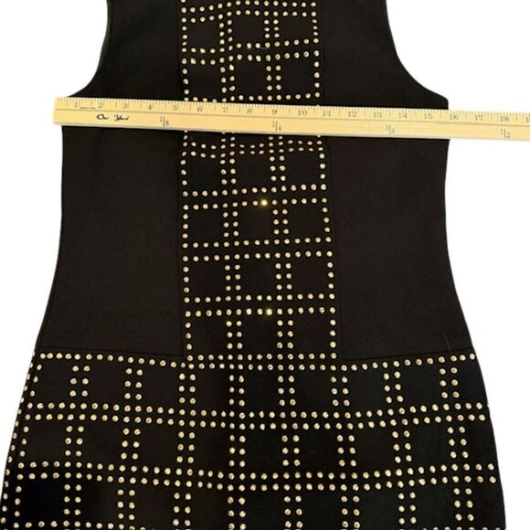Trina Turk Blake Dress Gold Studded Black Crepe Mini Sheath Sleeveless Size 2 - Picture 12 of 15